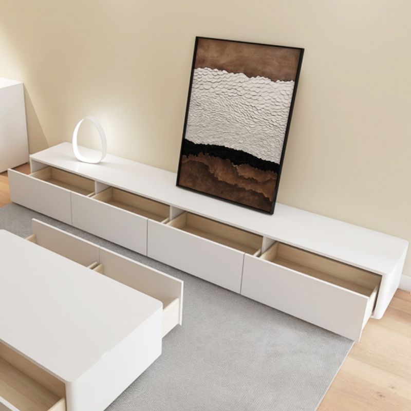 Modern Wood TV Media Stand 16" W Enclosed Storage White TV Stand with Drawers