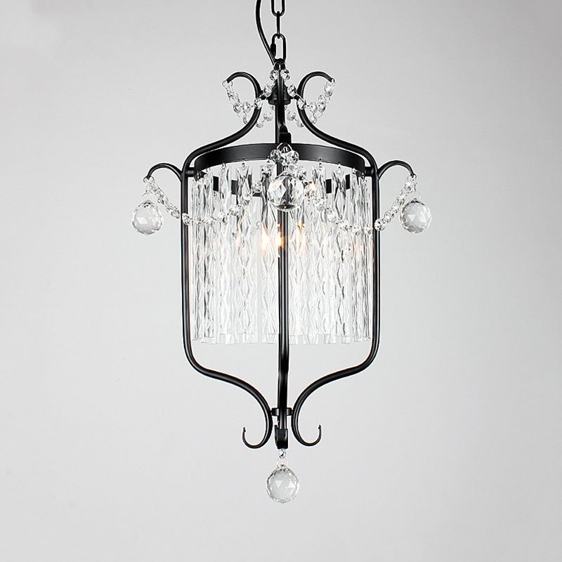 Corridor Corridor Pendant Light Retro Style Iron Iron Single Black / White Suspension Lampe avec Drape à tige de cristal