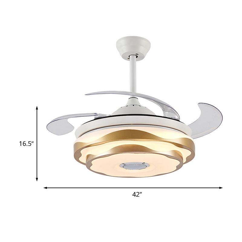 Iluminación de ventilador de techo LED de oro de 42 "Acrílico Acrílico Acrílico de 2 niveles Semi Flush Mount con 4 cuchillas transparentes, control remoto/de pared/Conversión de frecuencia y control remoto