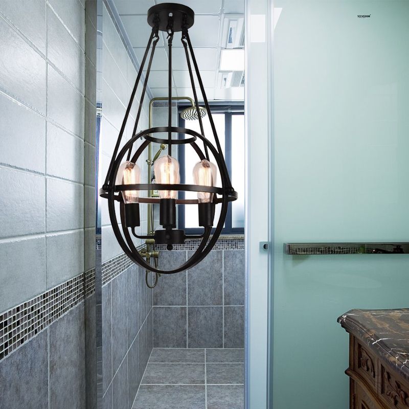 4 têtes d'éclairage de lustre mondial avec une nuance à cage Black Black Metal Plafond pour le salon