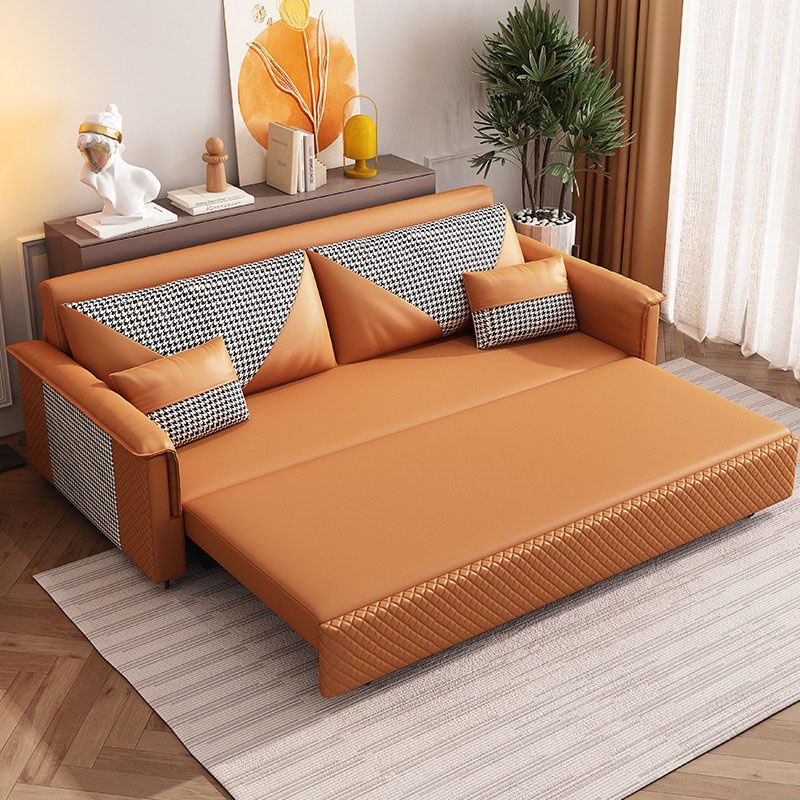 Modern Pillow Top Arm Sofa Bed Faux Leather Sofa with Storage