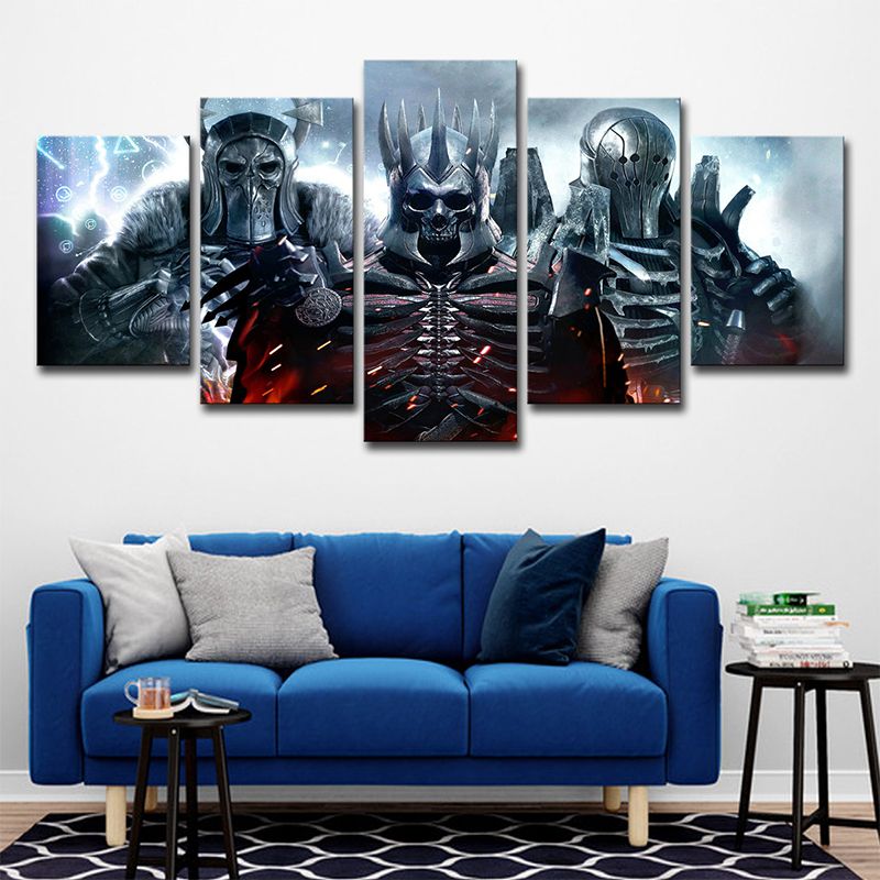 Kids Fictional Skull Troopers Canvas Blue Multi-Piece Wall Art Print for Teens Room