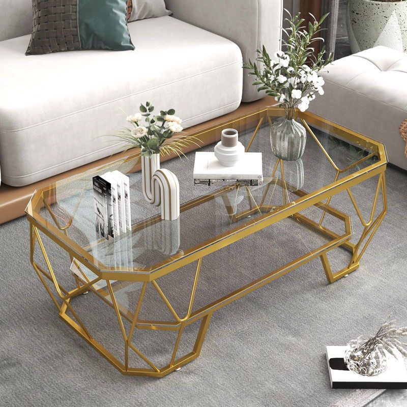 Modern Style Rectangular Glass Table Abstract Base Coffee Table