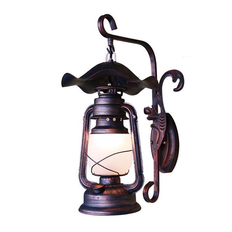 Single Bulb Wall Lighting Rural Kerosene Lamp Frosted Glass Wall Light Sconce in Weathered Copper