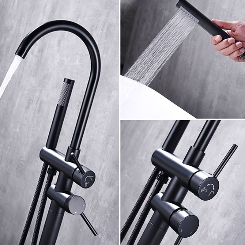 Floor Mounted Metal Freestanding Tub Filler High Arc Freestanding Faucet with Hose