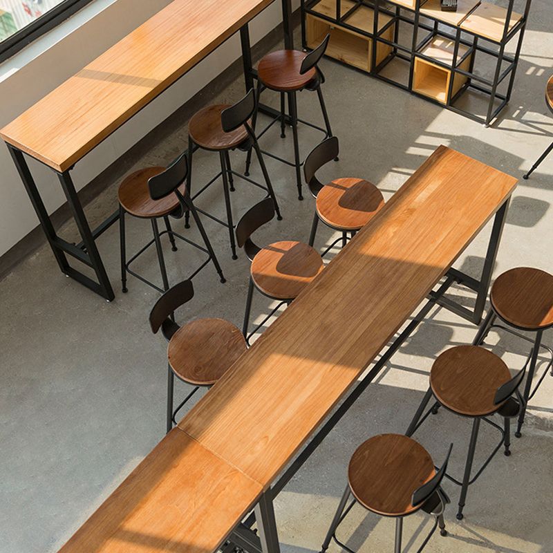 Industrial Bar Dining Table Pine Wood Bar Dining Table with Trestle Base in Black