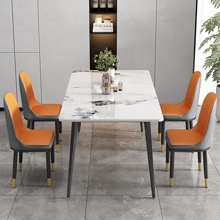 Modern Stone Rectangle Dining Table 4 Metal Legs for Dining Room