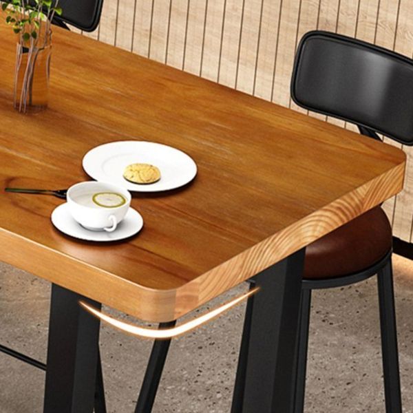 Metal Frame Industrial Bistro Table Brown Pine Wood Top Bar Table
