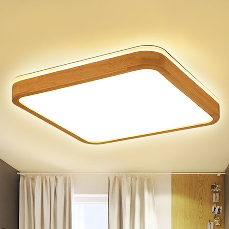 Lámpara de montaje empotrada de madera cuadrada/rectangular, lámpara de techo LED moderna de 12"/16"/19,5" de ancho, color beige, con difusor esmerilado en luz natural