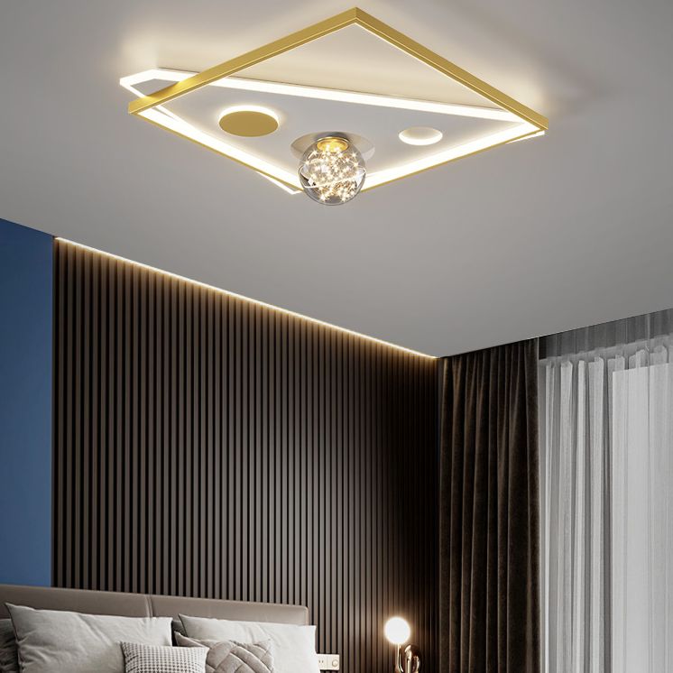 Modern Luxury Style Spherical Flush Mount Ceiling Light Fixtures Glass Flushmount Lighting in Gold Finish