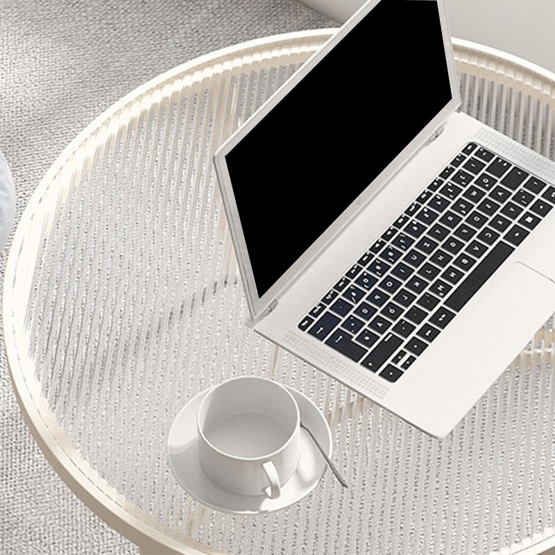 11.8" H Modern Round Glass Coffee Table Iron 3 Legs Cocktail Table