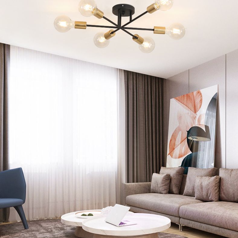 Lámpara de techo con bombilla desnuda de 6 luces, accesorio de iluminación empotrado con forma de líneas entrelazadas de Metal posmoderno