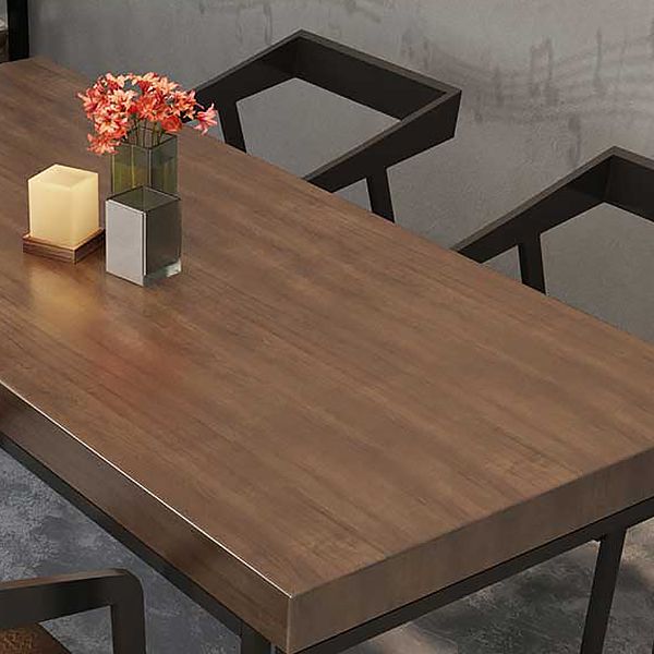 Industrial Style Solid Wood Dinner Table Brown Rectangle Table with Sled Base for Dinning Room