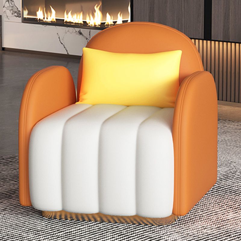 Contemporary Round Arm Standard Sofa Tight Back Faux Leather Sofa