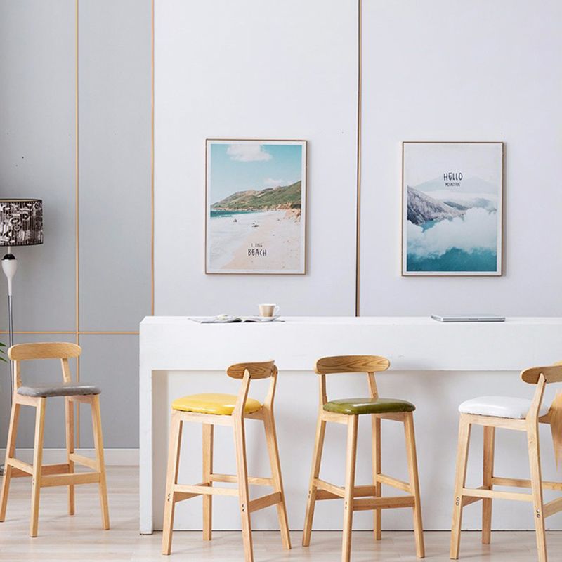 Modern Style Bar-stool Wooden Legs with Footrest Low Back for Kitchen Bar