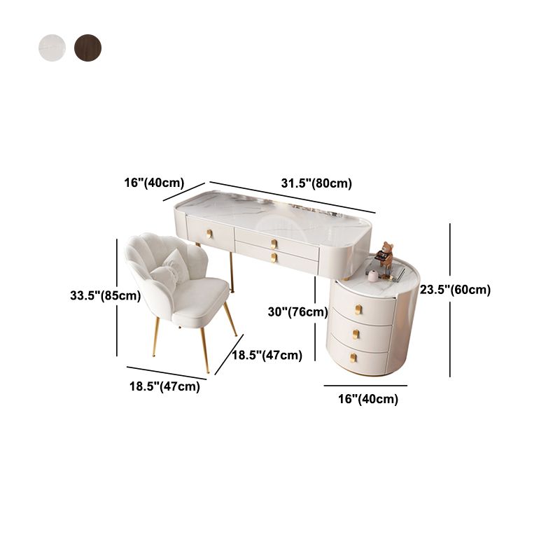 Contemporary Wood Vanity Dressing Table Set Glass/Slate Top Makeup Counter