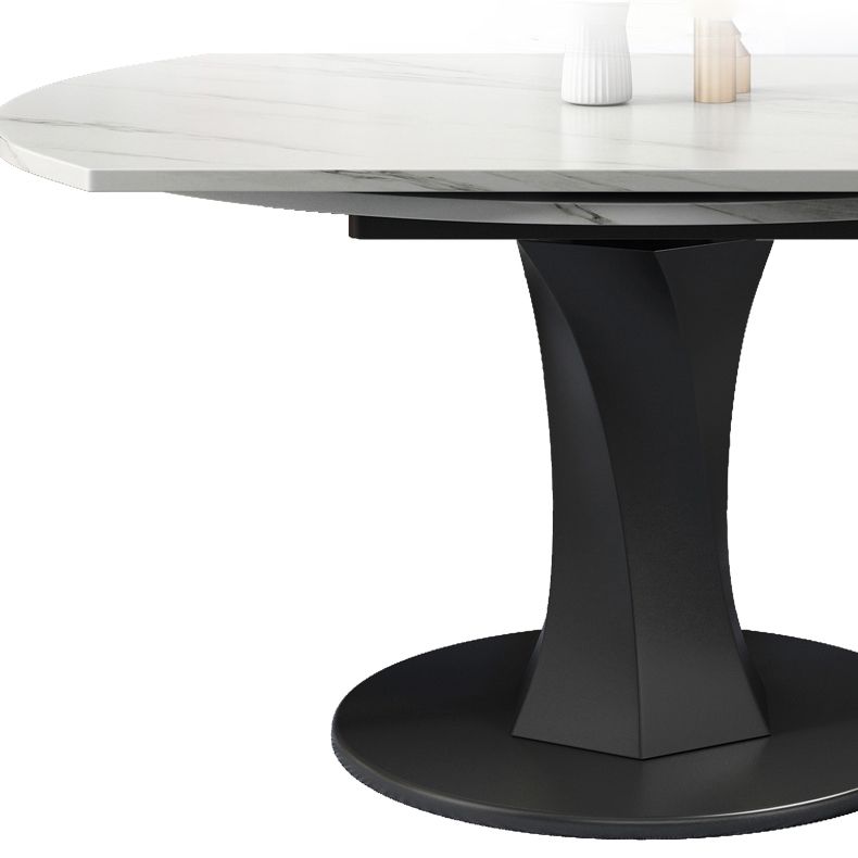 Modern Style Sintered Stone Dining Table White Round Drop-Leaf Table with Pedestal Base