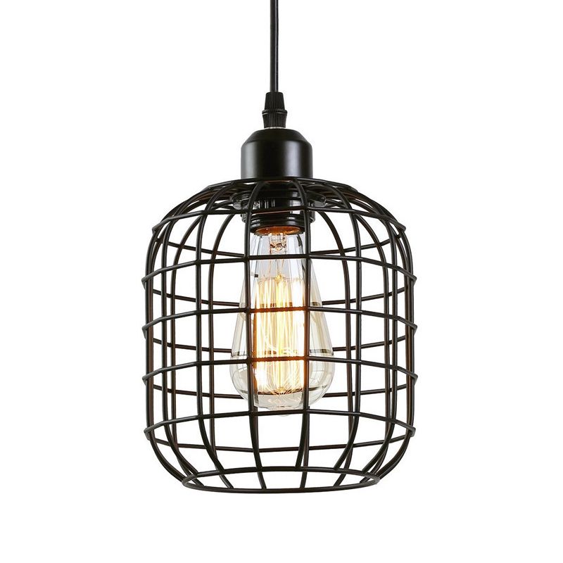 1 Lichtzylindrische Drahtkäfig-Anhänger Beleuchtung Retro Black Metall Hanging Deckenleuchte für das Restaurant
