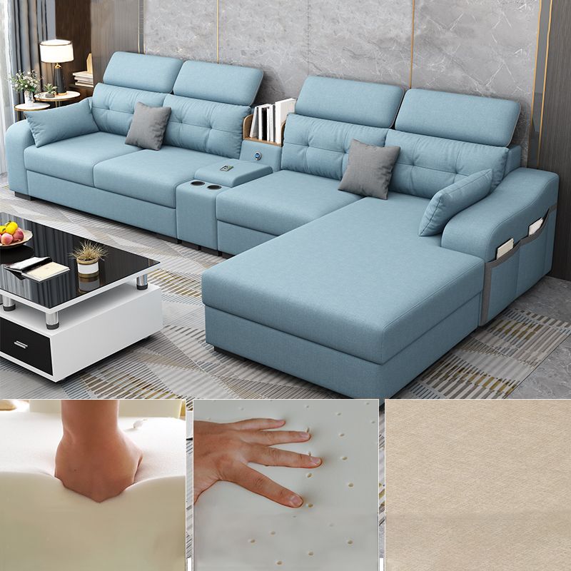 Cotton Blend Pillowed Back L-Shape Cushions Furniture Sectionals for 4 People