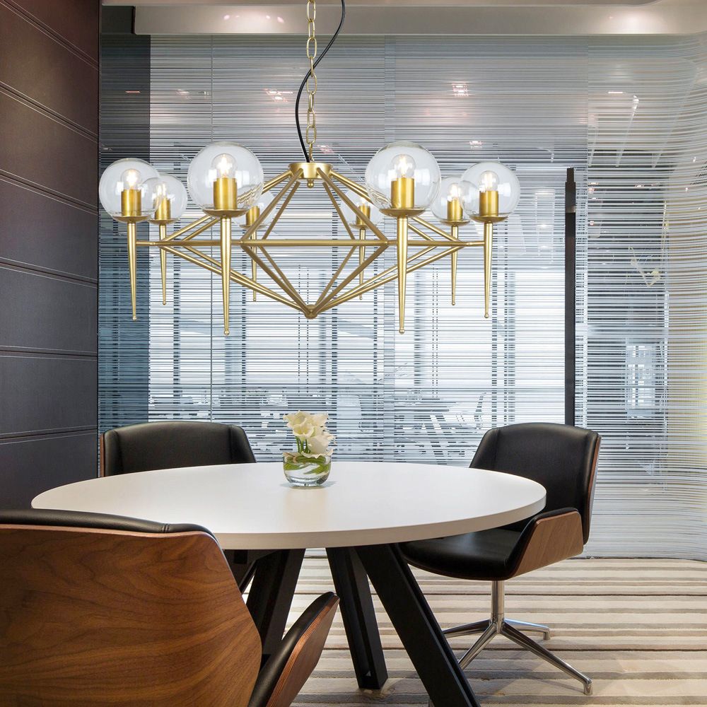 Diamond Chandelier Light Fixture Modern Glass Living Room Ceiling Pendant Light in Gold