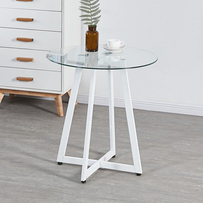 Simplicity Style Round Pedestal Dining Table Clear Glass Home Furniture