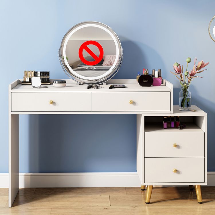 Glam Wood Vanity Makeup Dressing Table Set Beige Vanity Desk with 4 Drawers