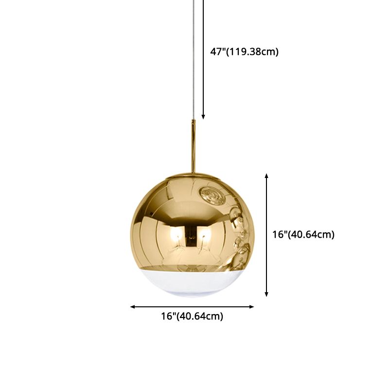 Electroplated Mirror Glass Globe Pendant Lamp Modern Simplicity Style Single Bulb Hanging Light with Adjustable Suspension Wire