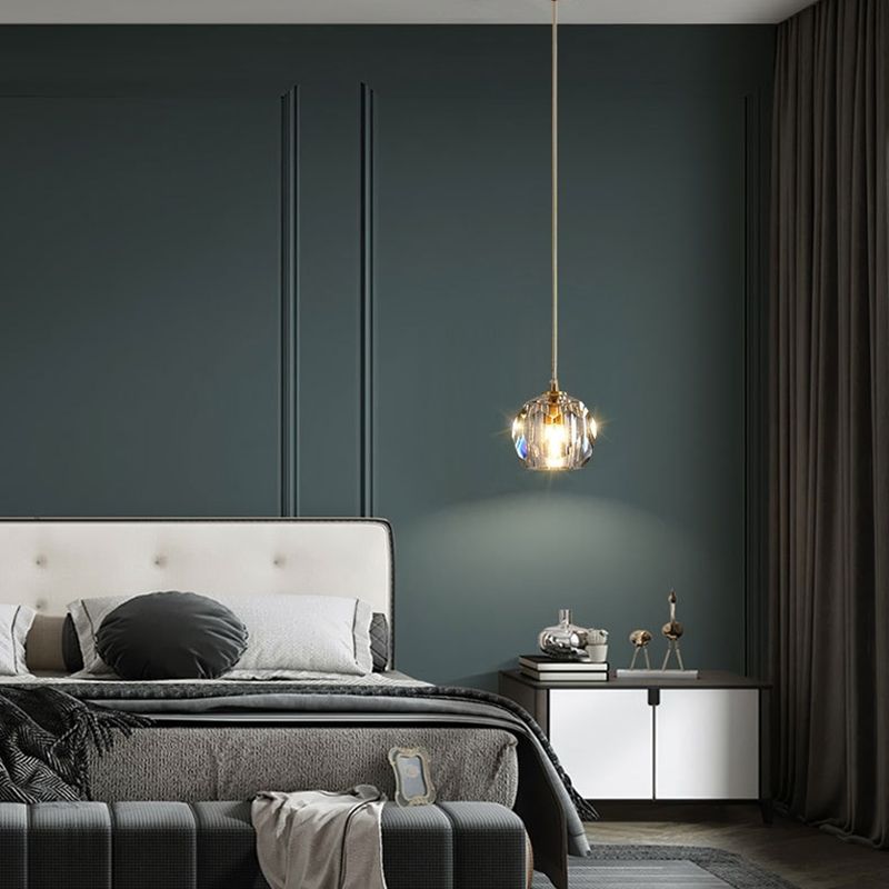 Luce a sospensione in oro cristallino in moderno stile in ferro battuto in ferro battuto lampada appesa per camera da letto
