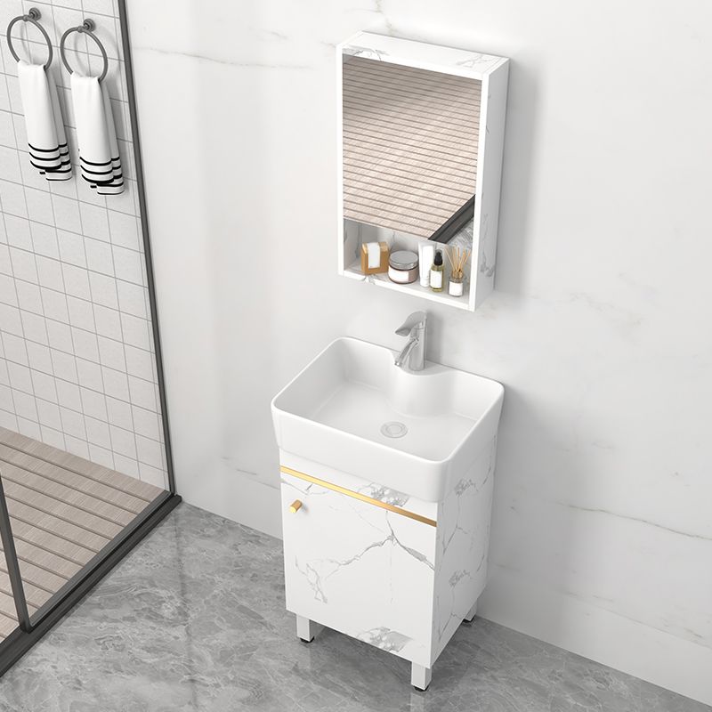 Rectangle Vanity Set White Single Sink Mirror Freestanding Bathroom Vanity with Door