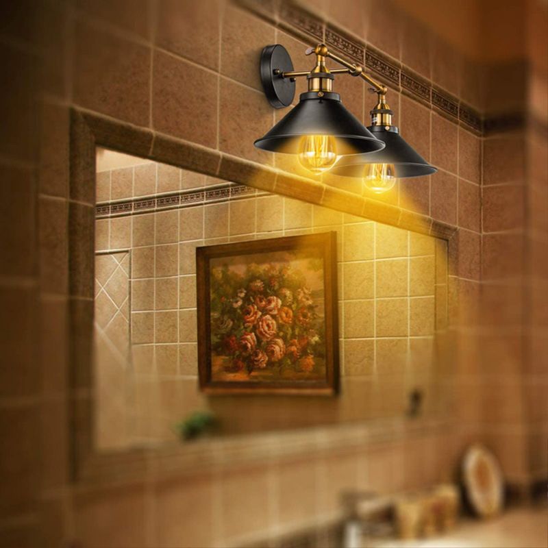 Konischer Schatten Waschtisch Wandleuchte Retro Industrial Style Metal 2 Licht Waschtischlicht