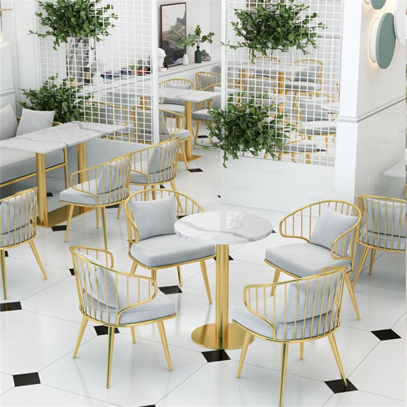 Metal Arm Chair Glam Style Windsor Back Dining Chair for Dining Room