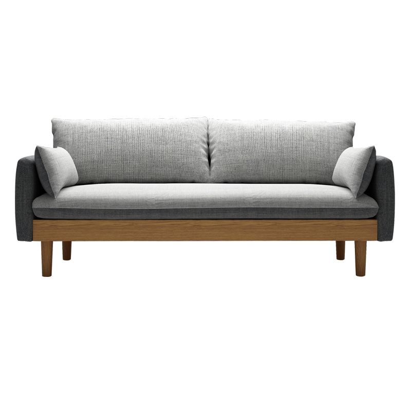 Fabric Grey 3-seat Square Arm Sofa Nordic with 2 Pillows Loveseat