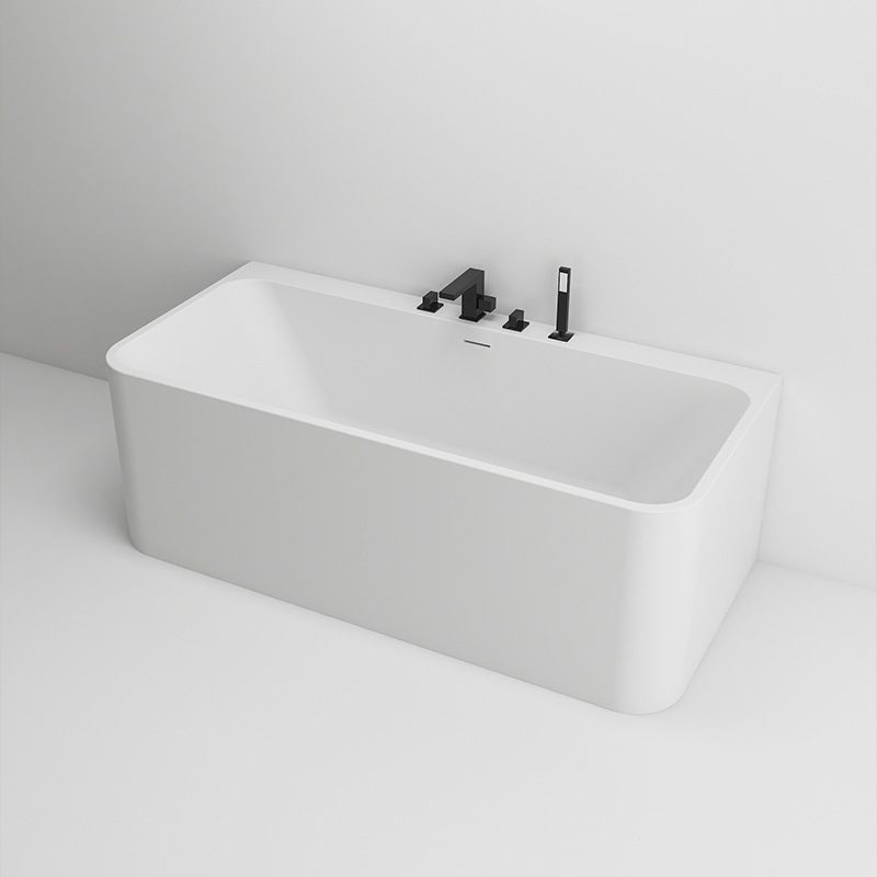 White Stone Rectangular Bath Tub Soaking Stand Alone Tub with Drain and Overflow Trim