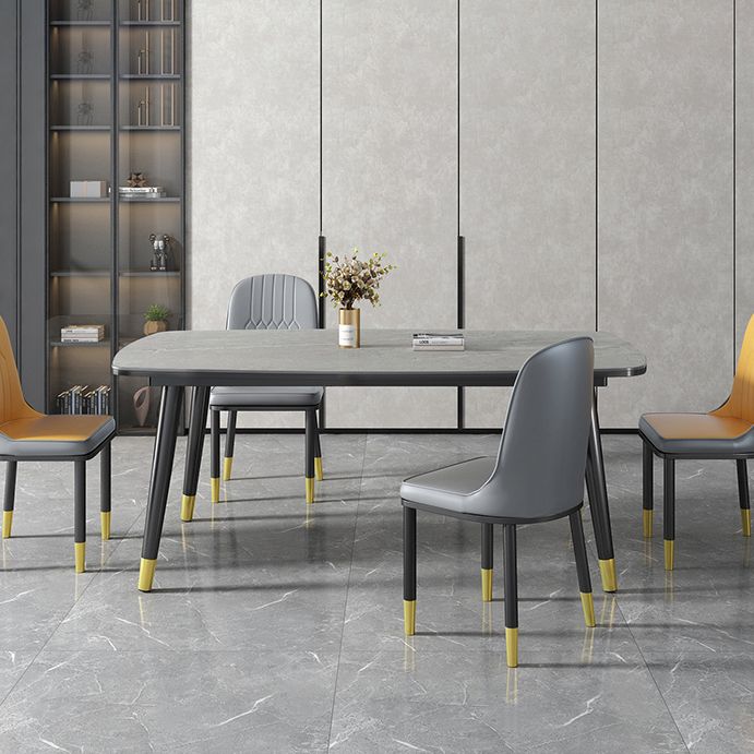 Minimalist Kitchen Sintered Stone Top Dining Table Rectangle Shape Dining Table with 4 Legs Base