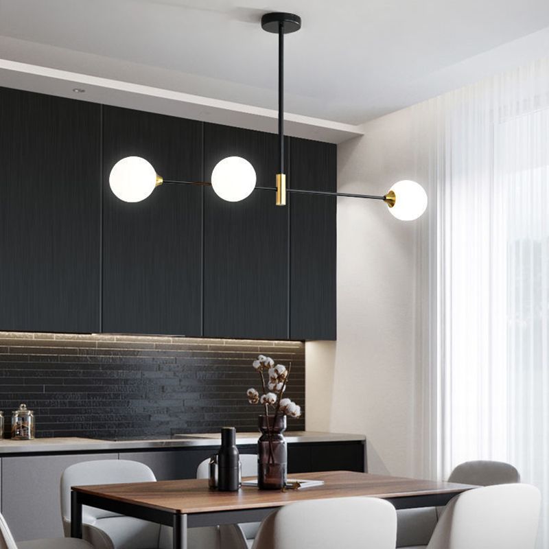 Linear Ceiling Pendant Light Minimalist Glass Hanging Lamp in Black
