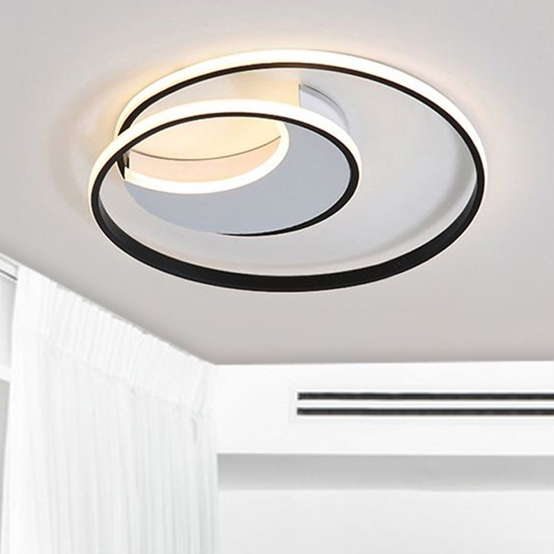 Spiral Flush Ceiling Light Simple Acrylic 16"/19.5"/23.5" Wide LED White/Black Flush Mount Lighting in Warm/White Light