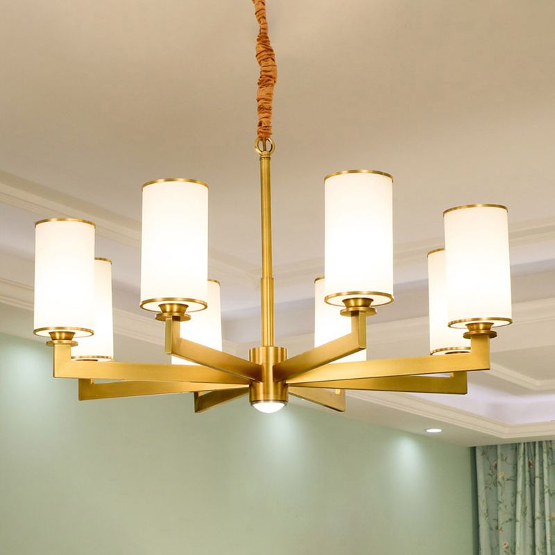 Cylindrical Chandelier Light Minimalist Style Metal Gold Suspended Lighting Fixture