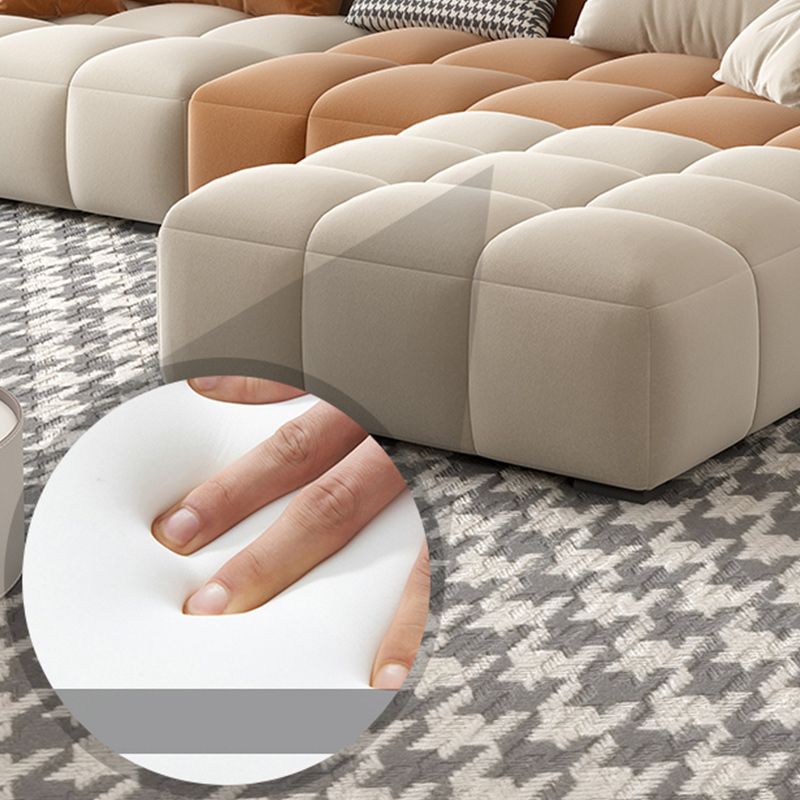 Recessed Arm Sofa Contemporary L Faux Leather Sofa with Pillows