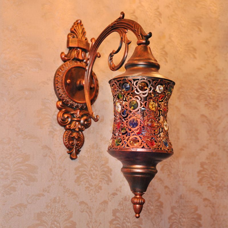 Apparecchio di illuminazione antico per applique cavo, lampada da parete in metallo a 1 testa in rame per ristorante