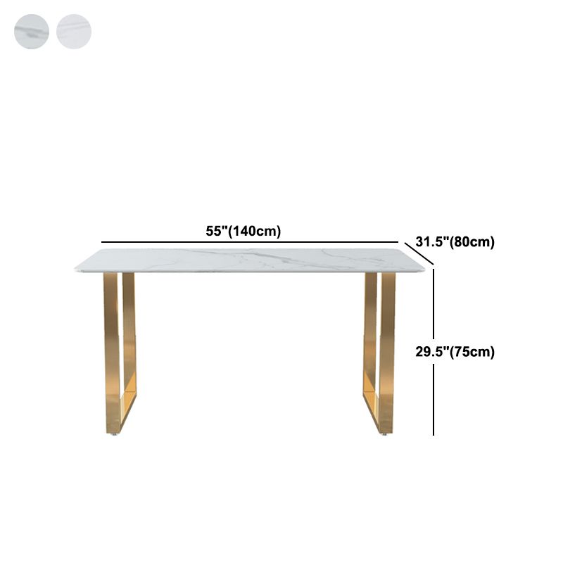 Glam Iron Dining Table Set 1/2/5 Pieces Rectangle White Sintered Stone Top Dinette Set