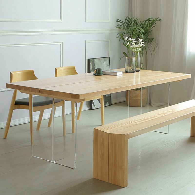 Mesa de comedor de madera de casas simples Mesa de comedor de forma rectangular con base de plástico doble