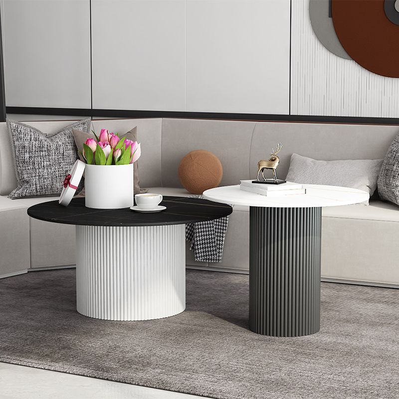 Round White Slate Coffee Table Pedestal 2 Nesting Coffee Table Set