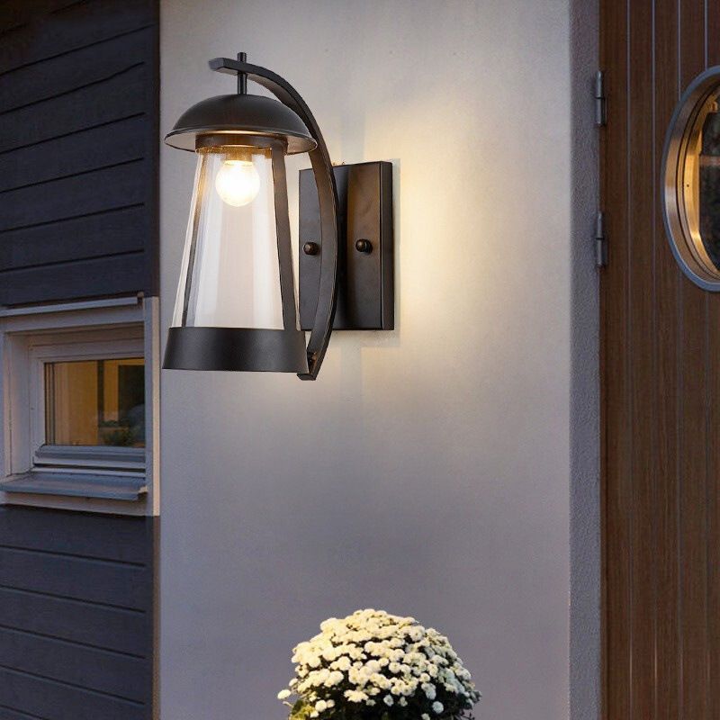 1 Imposto di illuminazione da esterno con cono nero con sconde in vetro chiaro chiaro