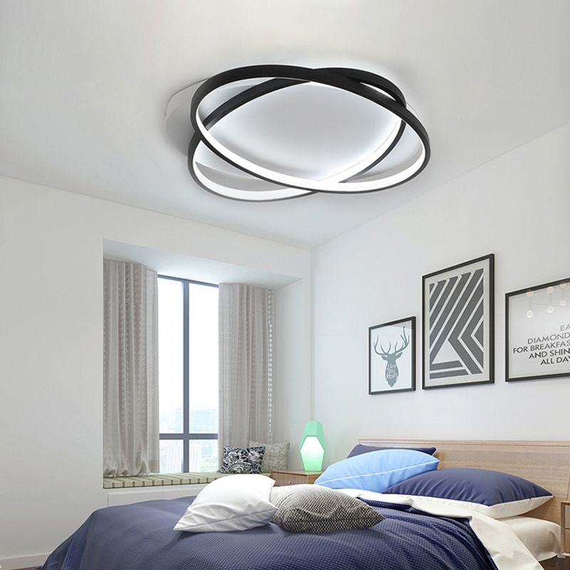 Black Ellipse Crossed Ceiling Light Modernist Acrylic Thin Flush Mount LED Lighting in Warm/White Light for Bedroom, 20.5"/25" W