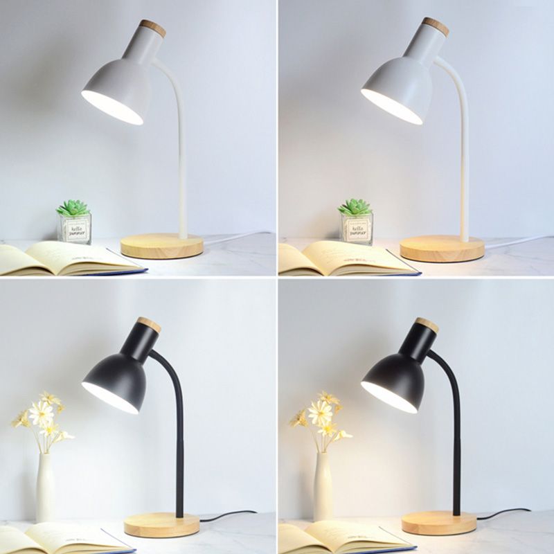 Tono de domo lámpara de mesa de estilo nórdico de 18 "luz de lectura de altura con base redonda de madera