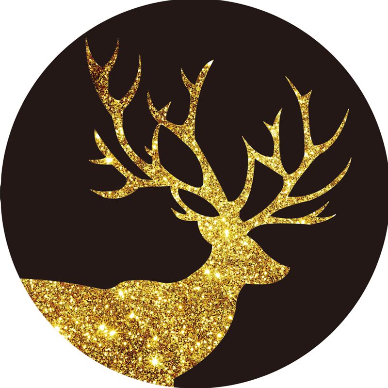 Round Black Tone Bedroom Carpet Bionic Animals Printed Area Rug Polyester with Stain Resistant Rug