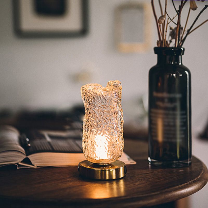 Clear Textured Glass Cylindrical Night Lamp Modern 1 Head Gold Table Light