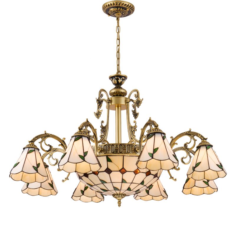 Cone Dome soggiorno lampadario tiffany in stile vetro a sospensione vintage in beige