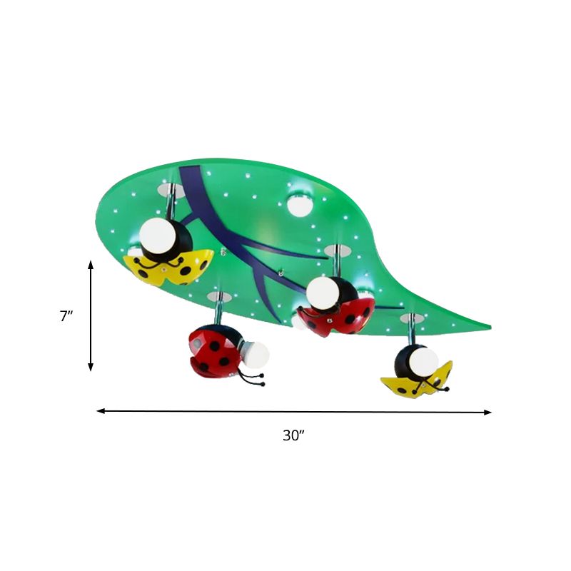 Lustre d'arbre en bois avec coccinelle salle de jeux moderne encastré lumière verte