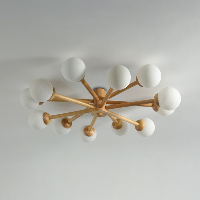 Modern Flush Light Fixtures Wood Sphere Flush Mount Lamp in Brown for Living Room